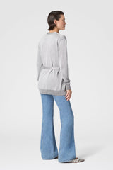 Missoni Stretch Knit Viscose Cardigan with Tie Waist in Metallic Silver