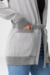 Missoni Stretch Knit Viscose Cardigan with Tie Waist in Metallic Silver