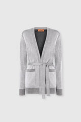 Missoni Stretch Knit Viscose Cardigan with Tie Waist in Metallic Silver