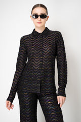 Missoni Chevron Button-Up Shirt with Lurex in Black Multi-Colour