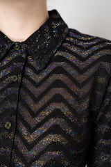 Missoni Chevron Button-Up Shirt with Lurex in Black Multi-Colour