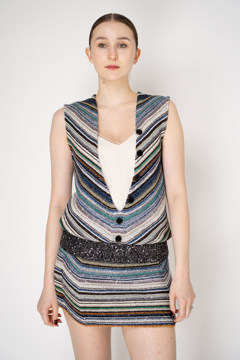 Missoni Deep V-neck Vest with Lurex and Sequins Stripe Pattern in