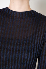 Missoni Long Sleeve Ribbed Knit Lurex Mini Dress in Navy and Brown Vancouver. Shop Online or in Store.