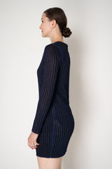 Missoni Long Sleeve Ribbed Knit Lurex Mini Dress in Navy and Brown Vancouver. Shop Online or in Store.