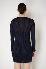 Missoni Long Sleeve Ribbed Knit Lurex Mini Dress in Navy and Brown Vancouver. Shop Online or in Store.