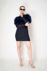 Missoni Long Sleeve Ribbed Knit Lurex Mini Dress in Navy and Brown Vancouver. Shop Online or in Store.