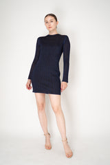 Missoni Long Sleeve Ribbed Knit Lurex Mini Dress in Navy and Brown Vancouver. Shop Online or in Store.