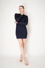 Missoni Long Sleeve Ribbed Knit Lurex Mini Dress in Navy and Brown Vancouver. Shop Online or in Store.