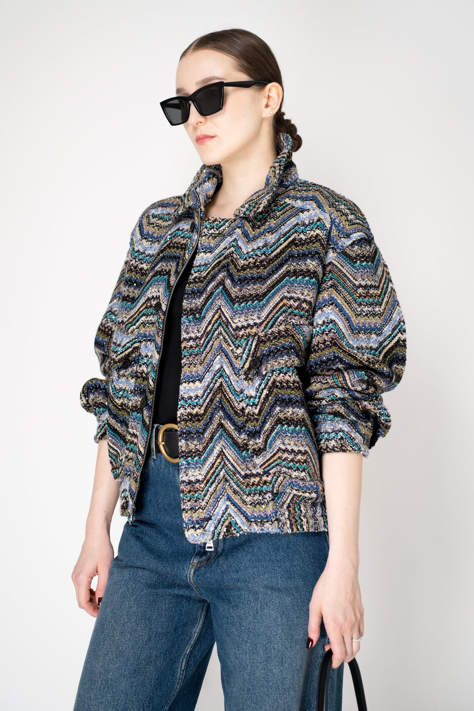 Missoni Oversized Lamé Bomber Jacket with Lurex and Sequins