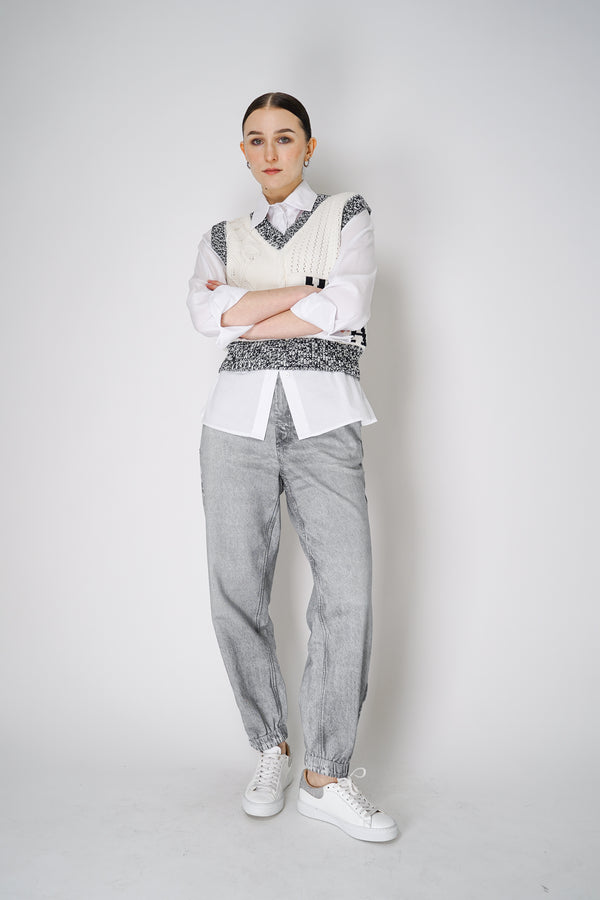 Moschino Jeans Branded Knit Vest with Contrasting Trims in Cream Vancouver. Shop Online or in Store