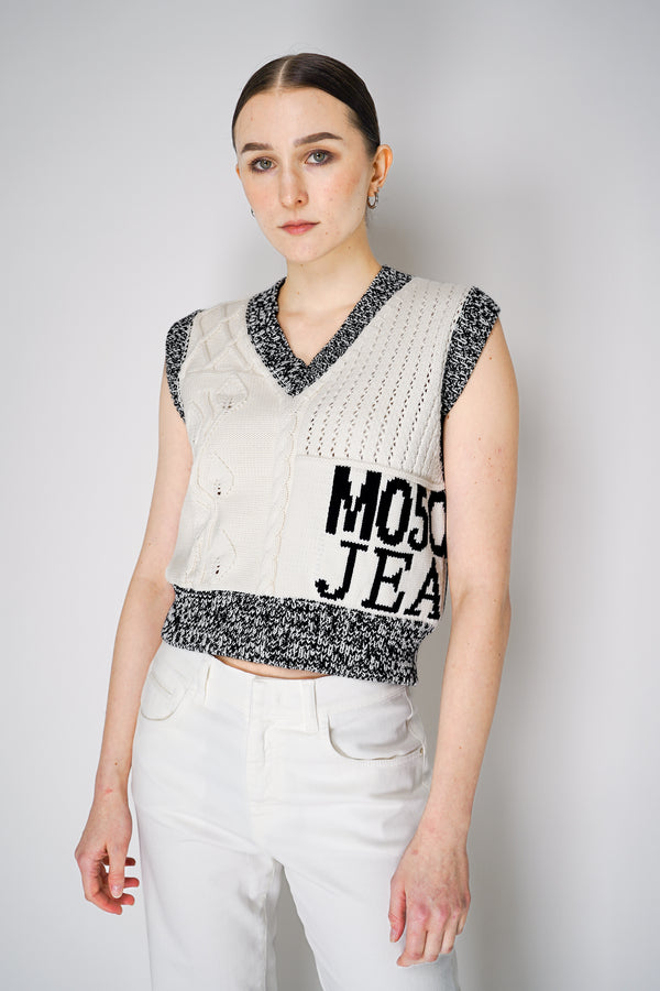 Moschino Jeans Branded Knit Vest with Contrasting Trims in Cream Vancouver. Shop Online or in Store