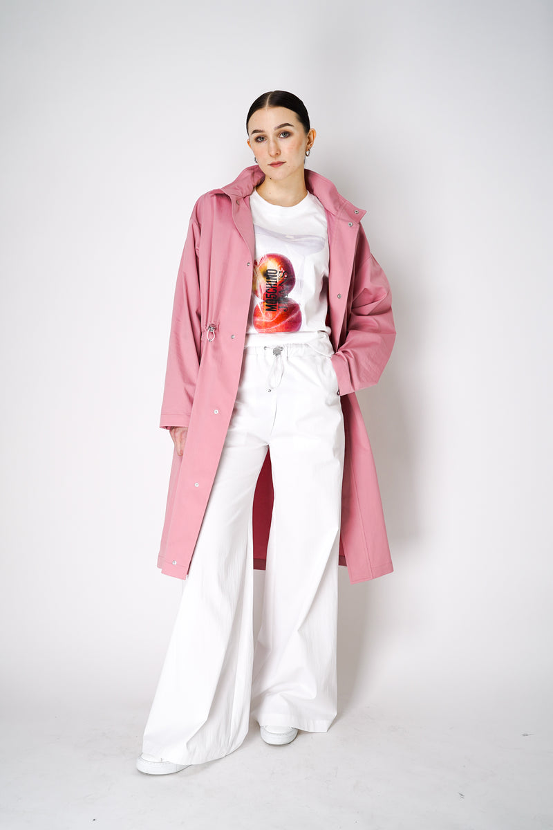 Moschino Jeans Cotton Blend Hooded Trench Coat in Pink Vancouver. Shop Online or in Store