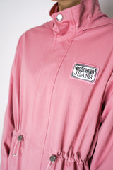 Moschino Jeans Cotton Blend Hooded Trench Coat in Pink Vancouver. Shop Online or in Store
