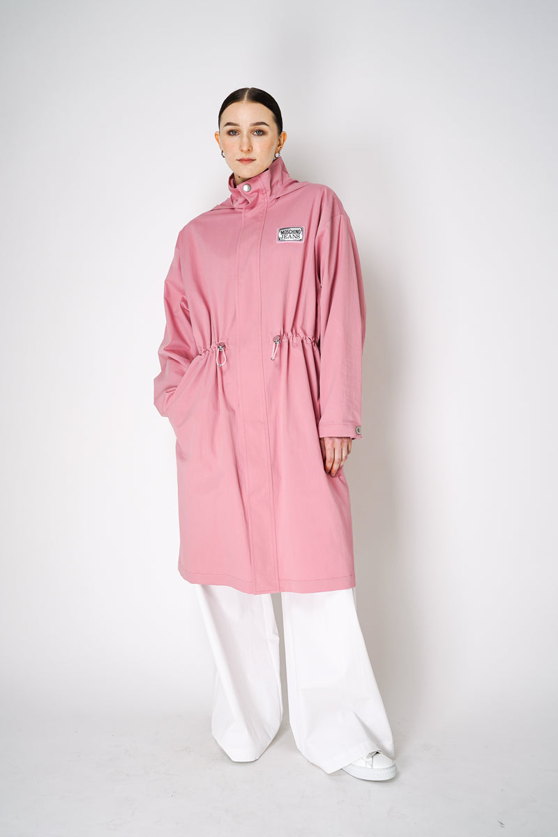 Moschino Jeans Cotton Blend Hooded Trench Coat in Pink Vancouver. Shop Online or in Store