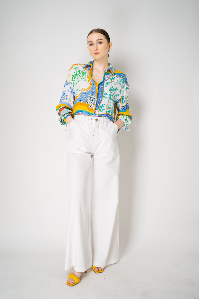 Moschino Jeans Cropped Foulard Print Blouse in Multicoulour Vancouver. Shop Online or in Store.
