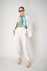 Moschino Jeans Cropped Foulard Print Blouse in Multicoulour Vancouver. Shop Online or in Store.