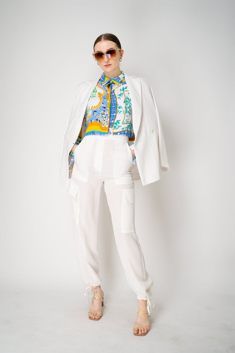 Moschino Jeans Cropped Foulard Print Blouse in Multicoulour Vancouver. Shop Online or in Store.