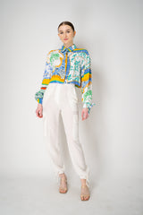 Moschino Jeans Cropped Foulard Print Blouse in Multicoulour Vancouver. Shop Online or in Store.