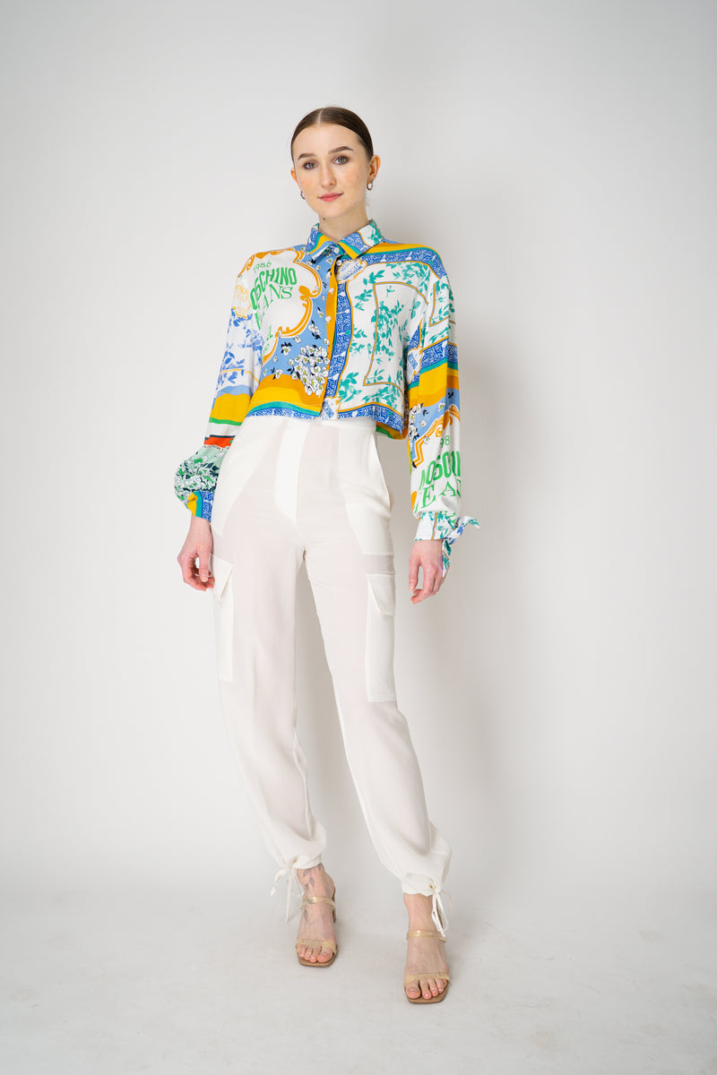 Moschino Jeans Cropped Foulard Print Blouse in Multicoulour Vancouver. Shop Online or in Store.