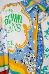 Moschino Jeans Cropped Foulard Print Blouse in Multicoulour Vancouver. Shop Online or in Store.