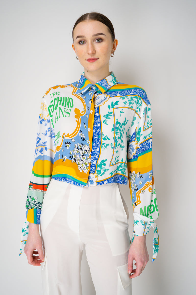 Moschino Jeans Cropped Foulard Print Blouse in Multicoulour Vancouver. Shop Online or in Store.