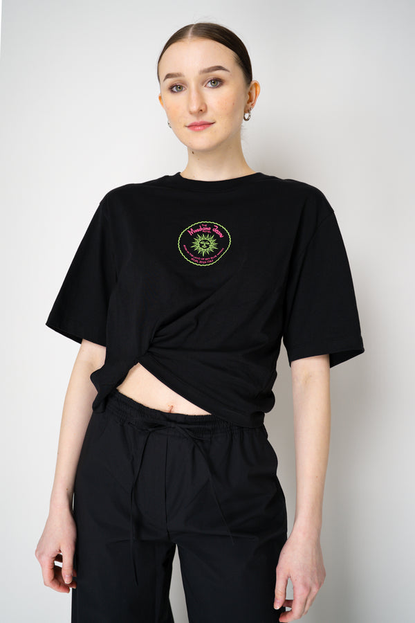 Moschino Jeans  Embroidered T-Shirt with Side Faux French Tuck in Black Vancouver. Shop Online or in Store.