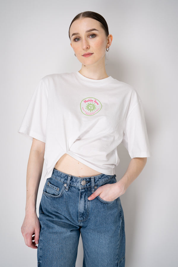 Moschino Jeans Embroidered T-Shirt with Side Faux French Tuck in White Vancouver. Shop Online or in Store.