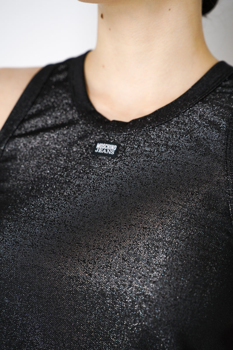 Moschino Jeans Fitted Glitter Tank Top in Black Vancouver. Shop Online or in Store