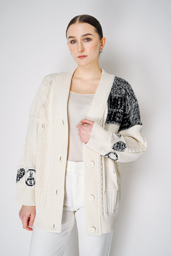 Moschino Jeans Knitted Cardigan with Contrasting Patches in Cream Vancouver. Shop Online or in Store