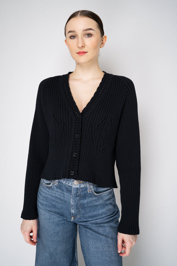 Moschino Jeans Knitted V-Neck Cardigan with Branded Logo at the Back in Black Vancouver. Shop Online or in Store.