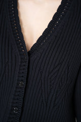Moschino Jeans Knitted V-Neck Cardigan with Branded Logo at the Back in Black Vancouver. Shop Online or in Store.