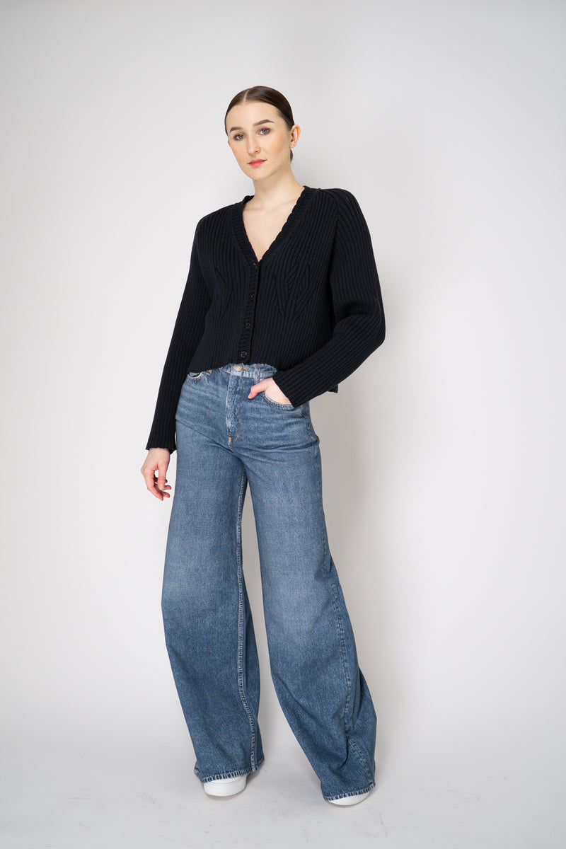 Moschino Jeans Knitted V-Neck Cardigan with Branded Logo at the Back in Black Vancouver. Shop Online or in Store.