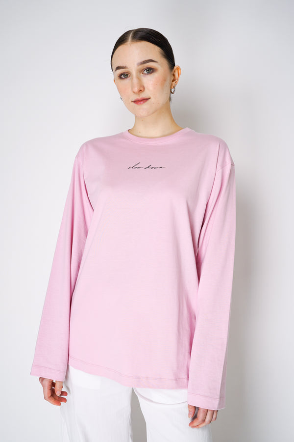 Moschino Jeans Long Sleeve "Slow Down" Cotton Top in Pink Vancouver. Shop Online or in Store.