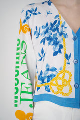 Moschino Jeans Patchwork Cardigan in Blue Vancouver. Shop Online or in Store.