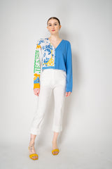 Moschino Jeans Patchwork Cardigan in Blue Vancouver. Shop Online or in Store.