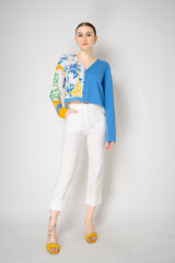 Moschino Jeans Patchwork Cardigan in Blue Vancouver. Shop Online or in Store.