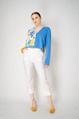 Moschino Jeans Patchwork Cardigan in Blue Vancouver. Shop Online or in Store.