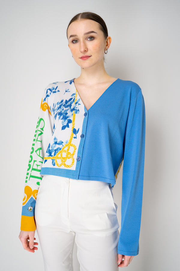 Moschino Jeans Patchwork Cardigan in Blue Vancouver. Shop Online or in Store.