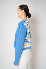 Moschino Jeans Patchwork Cardigan in Blue Vancouver. Shop Online or in Store.