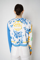 Moschino Jeans Patchwork Cardigan in Blue Vancouver. Shop Online or in Store.