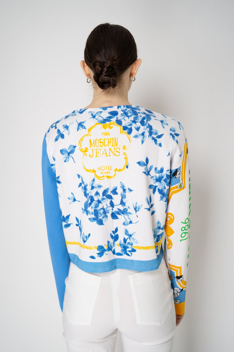Moschino Jeans Patchwork Cardigan in Blue Vancouver. Shop Online or in Store.