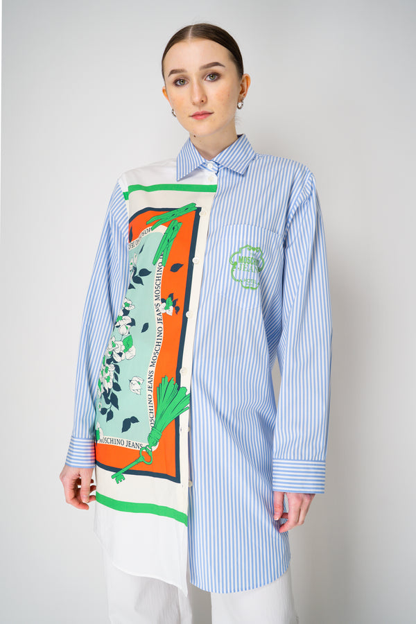 Moschino Jeans Patchwork Foulard Print and Striped Poplin Dress Vancouver. Shop Online or in Store.