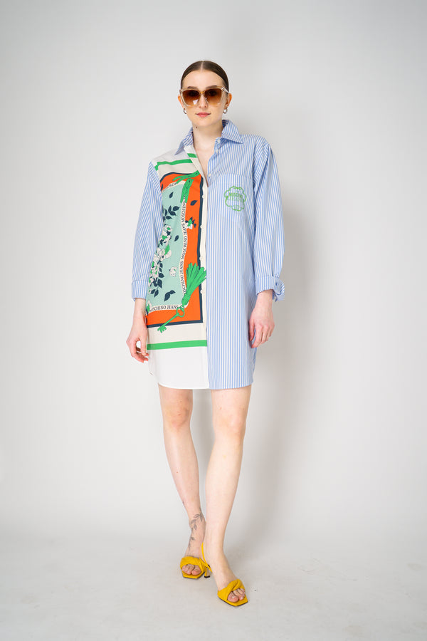 Moschino Jeans Patchwork Foulard Print and Striped Poplin Dress Vancouver. Shop Online or in Store.