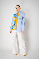Moschino Jeans Patchwork Striped Poplin Button-Up in Multicolour Print Vancouver. Shop Online or in Store.