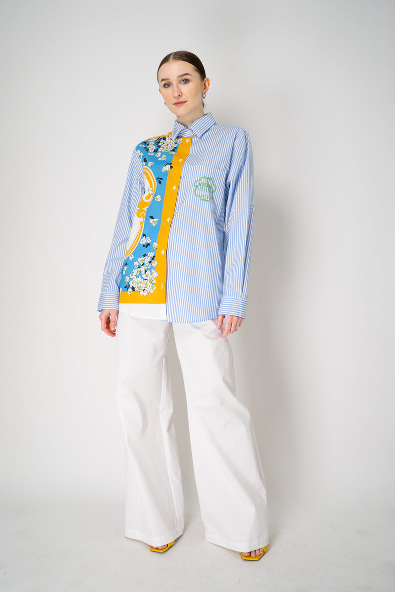 Moschino Jeans Patchwork Striped Poplin Button-Up in Multicolour Print Vancouver. Shop Online or in Store.