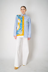 Moschino Jeans Patchwork Striped Poplin Button-Up in Multicolour Print Vancouver. Shop Online or in Store.