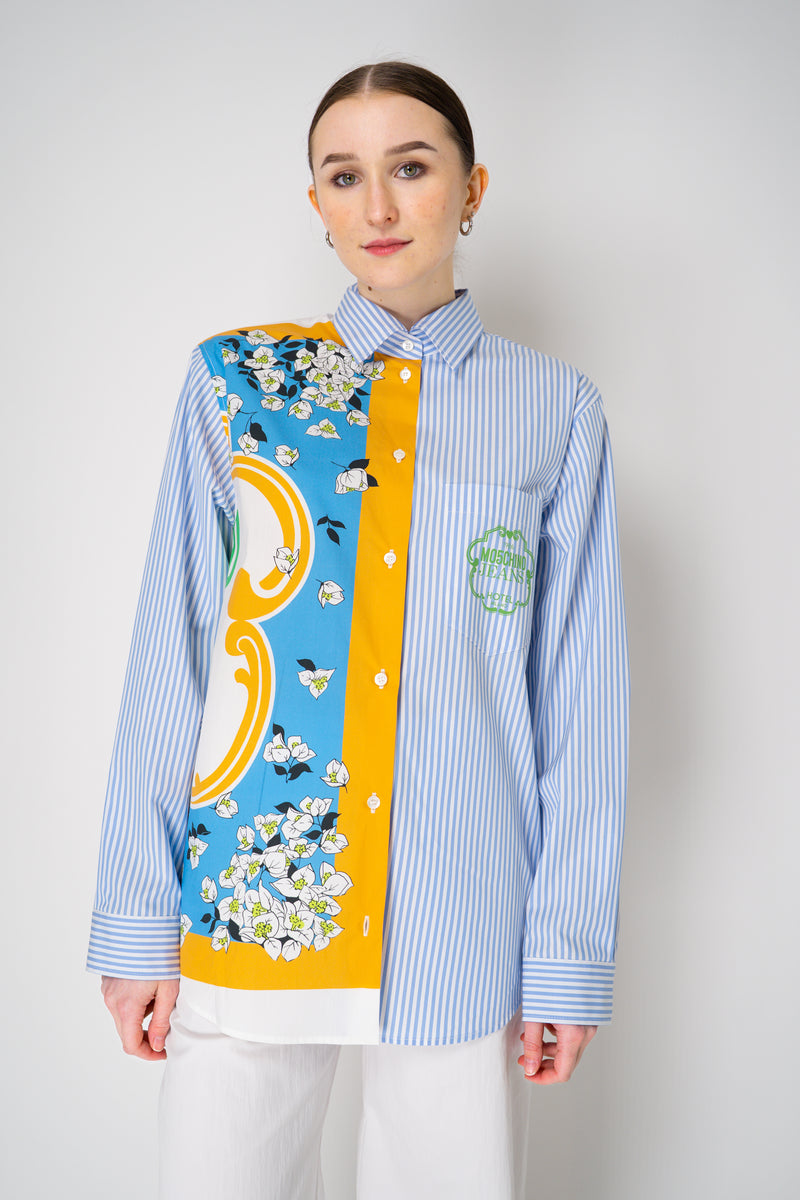 Moschino Jeans Patchwork Striped Poplin Button-Up in Multicolour Print Vancouver. Shop Online or in Store.