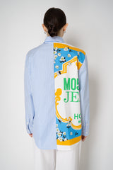 Moschino Jeans Patchwork Striped Poplin Button-Up in Multicolour Print Vancouver. Shop Online or in Store.