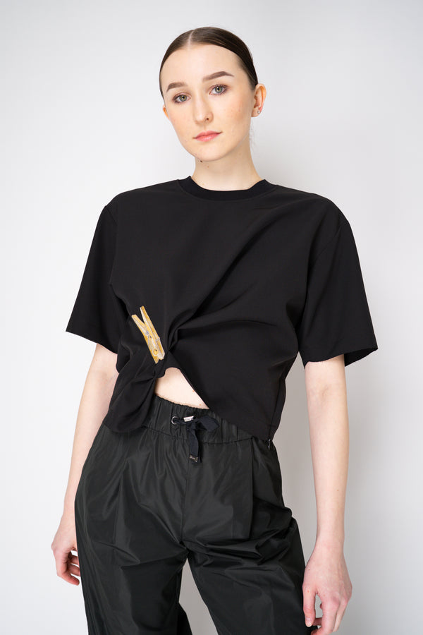 Moschino Jeans Viscose T-Shirt with Side Faux French Tuck in Black Vancouver. Shop Online or in Store.
