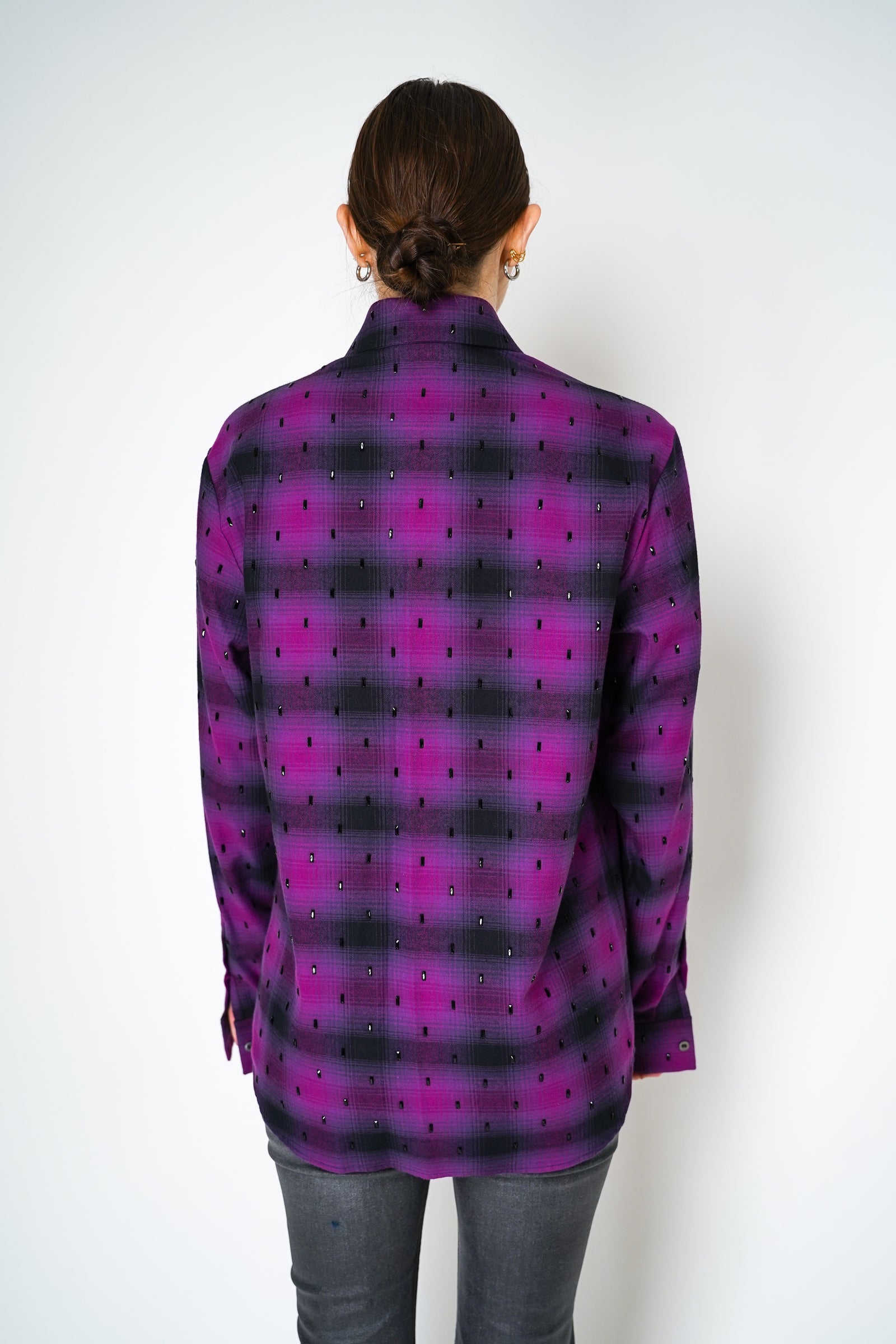 Tartan0627ページ Nº21 Bead Embellished Plaid Shirt in Black Magenta – Ashia Mode